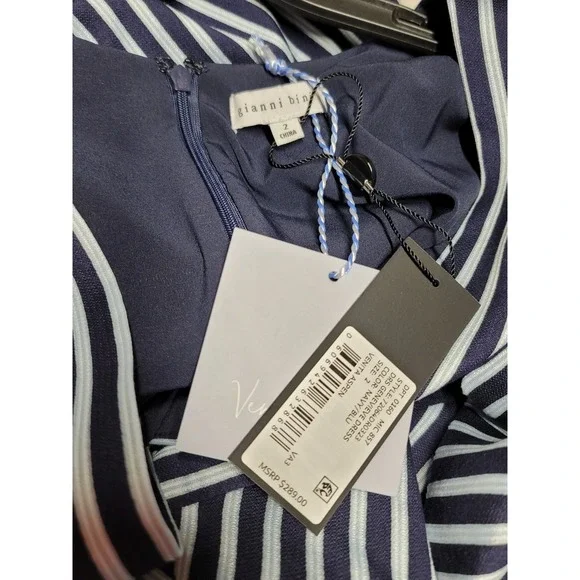 NWT Gianni Bini Maxi Dress 2 Navy White Grey Genevieve Striped Nautical Glam - Picture 6 of 10